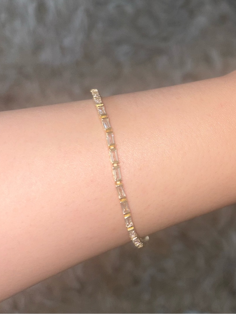 Gold Tennis Bracelet with Baguette Cubic Zirconia